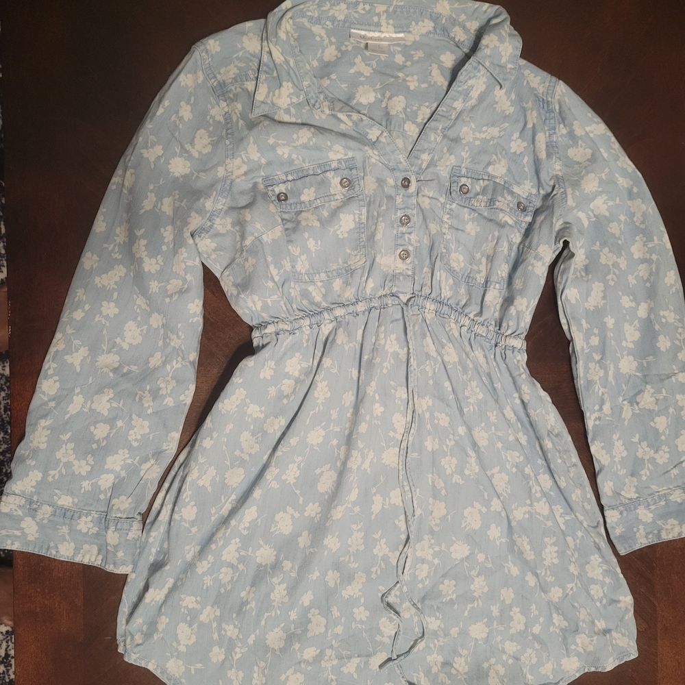 Motherhood Maternity Light Blue Floral Button-Up Dress, Size Small
